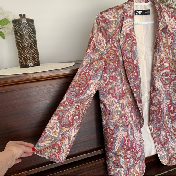 Zara Women's Open Front Paisley Print Blazer, Size Large - Picture 6 of 14